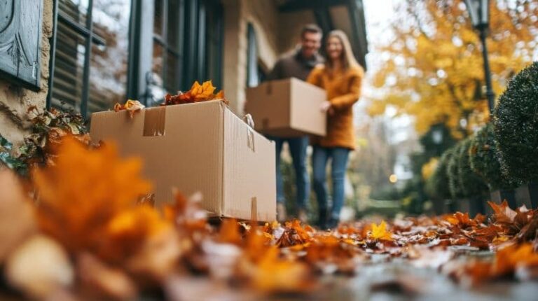 A couple relocating to another city in autumn