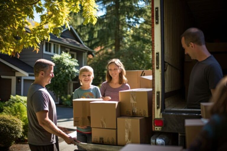 Family moving long distance with professional movers