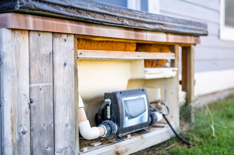 An outdoor hot tub for removal or relocation