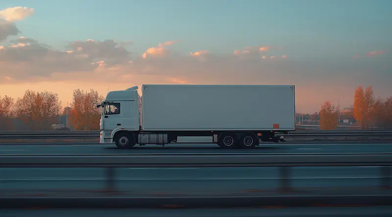 A white truck on the highway moving household goods