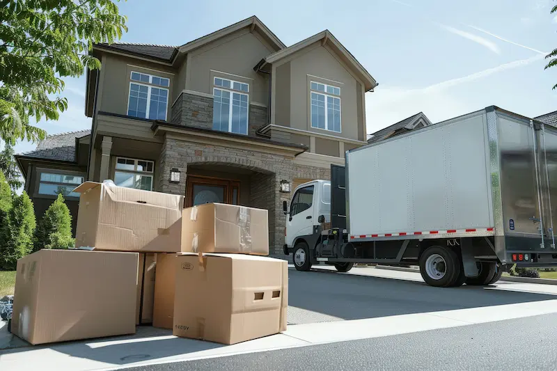 Family moving out of a suburban home