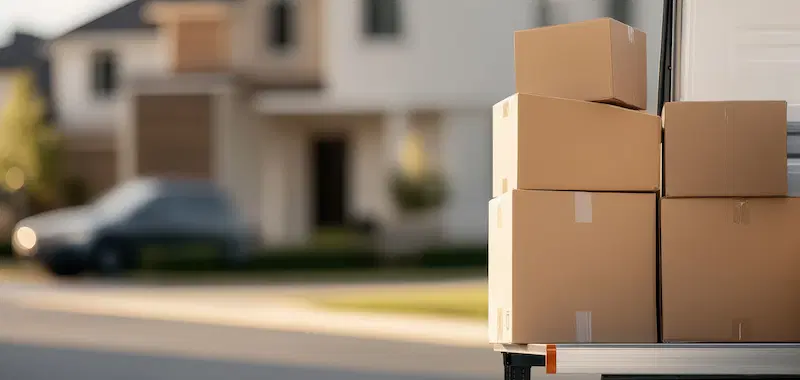 Moving boxes outside a home ready for moving day